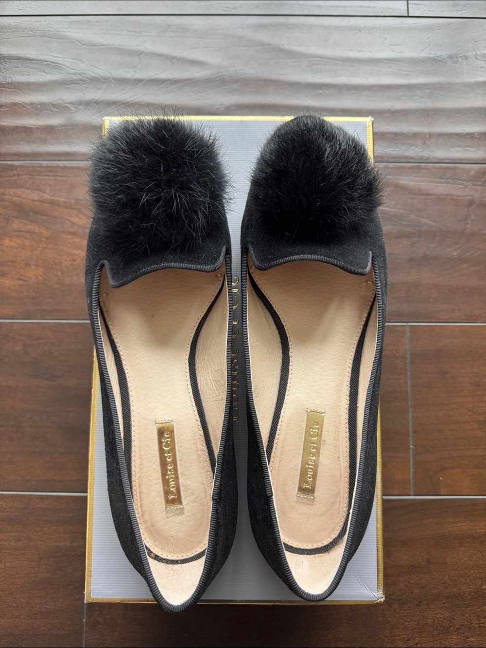 Louise et Cie Black Suede Pom-Pom Loafers